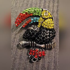 Source Unknown Multicolor Toucan Brooch - Black, Red, Yellow, Green, Blue